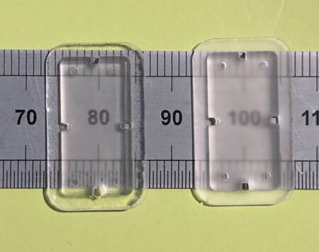 Tiny prototype windows on a ruler showing different opacities for testing.