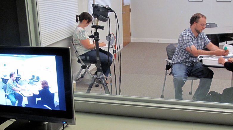 User testing space being observed through a two-way mirror